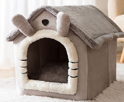 Foldable Pet House – Warm Winter Dog & Cat Bed Cave