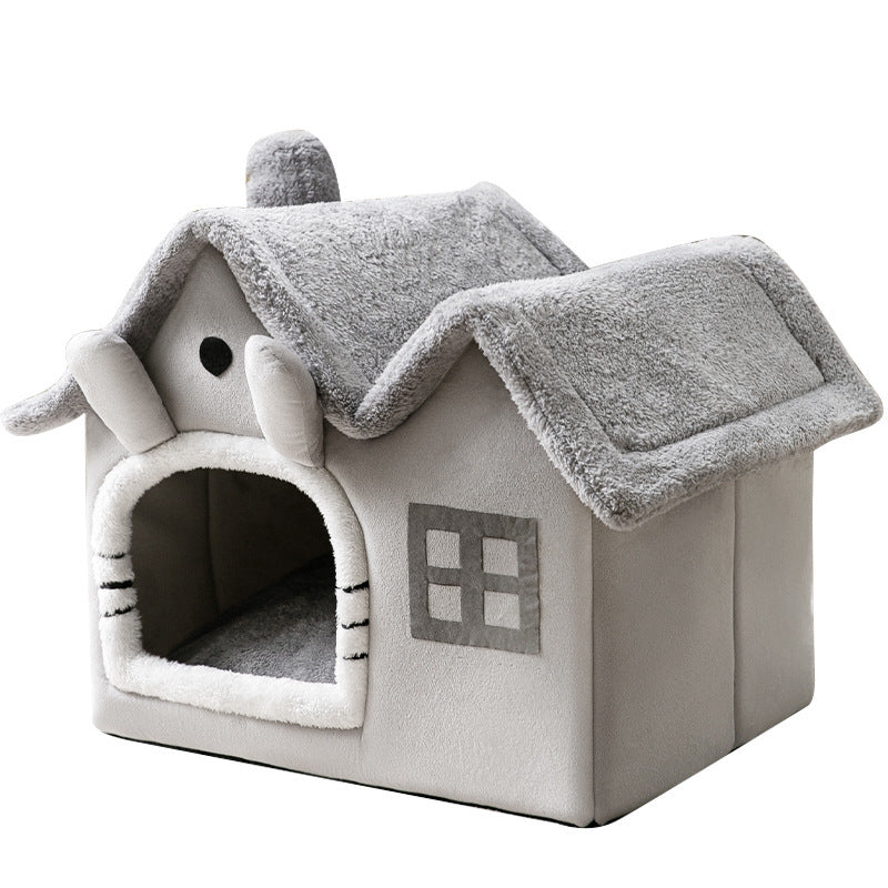 Foldable Pet House – Warm Winter Dog & Cat Bed Cave