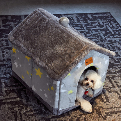 Foldable Pet House – Warm Winter Dog & Cat Bed Cave