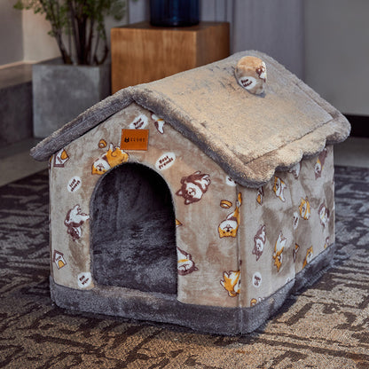 Foldable Pet House – Warm Winter Dog & Cat Bed Cave