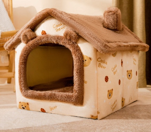 Foldable Pet House – Warm Winter Dog & Cat Bed Cave