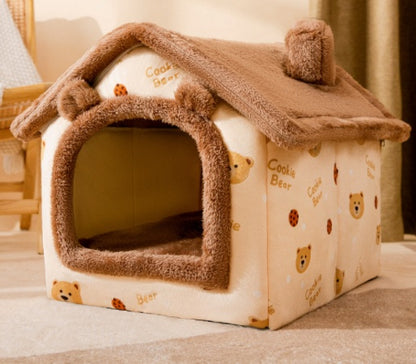 Foldable Pet House – Warm Winter Dog & Cat Bed Cave