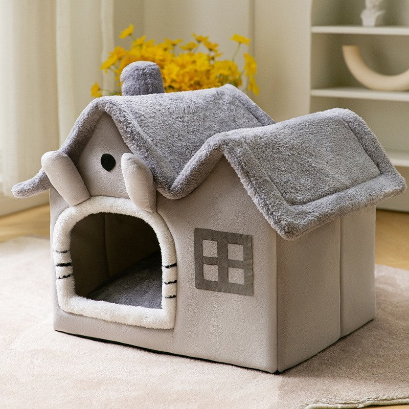Foldable Pet House – Warm Winter Dog & Cat Bed Cave