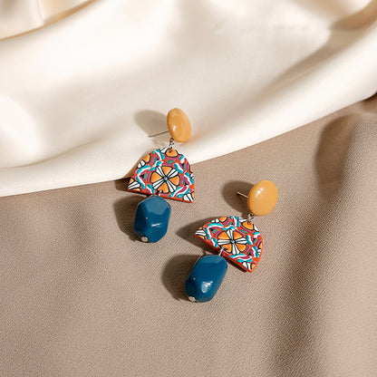 Retro Yellow & Blue Geometric Acrylic Earrings
