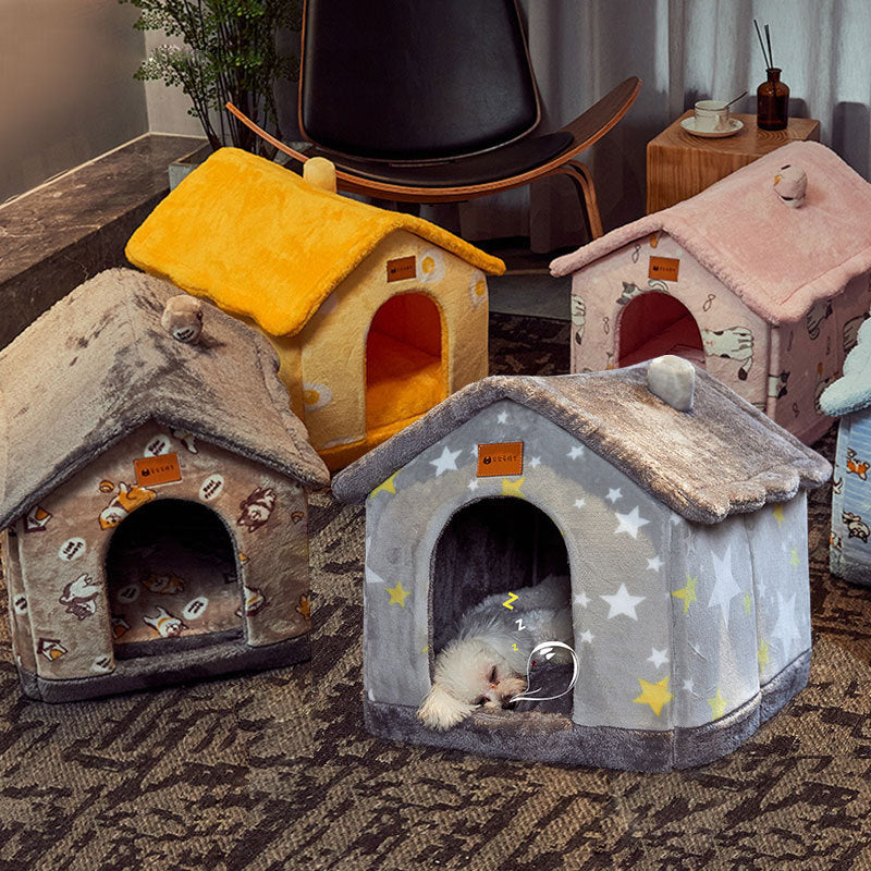 Foldable Pet House – Warm Winter Dog & Cat Bed Cave