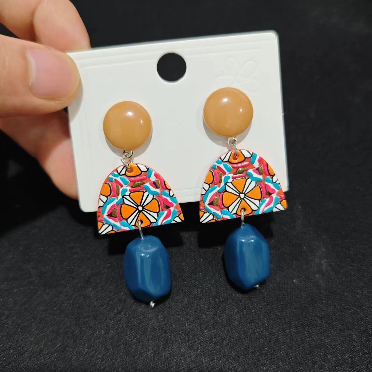 Retro Yellow & Blue Geometric Acrylic Earrings