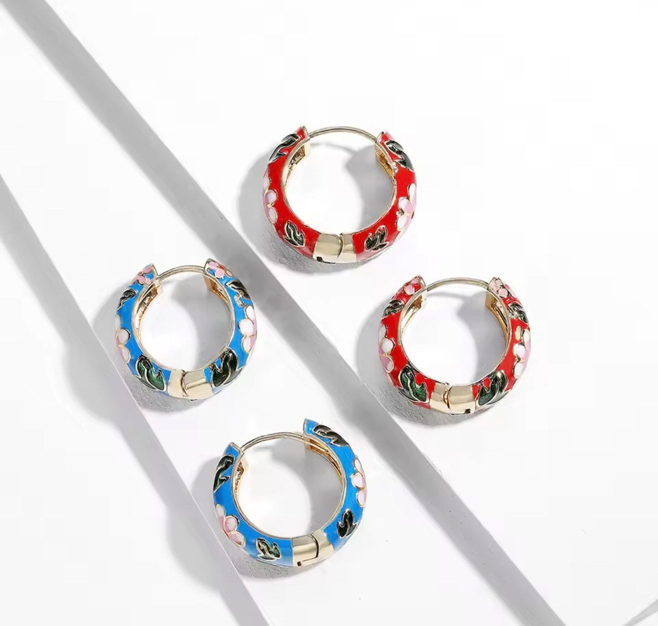 Enamel Flower Huggie Hoop Earrings