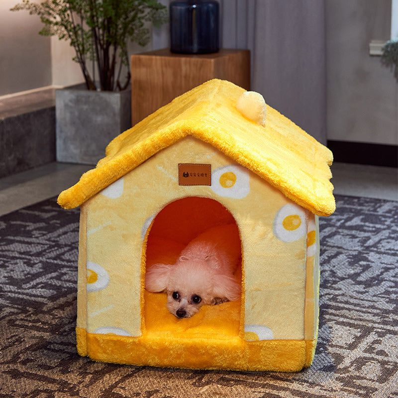 Foldable Pet House – Warm Winter Dog & Cat Bed Cave