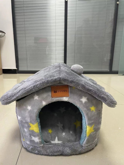 Foldable Pet House – Warm Winter Dog & Cat Bed Cave