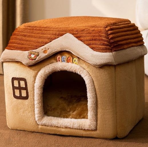 Foldable Pet House – Warm Winter Dog & Cat Bed Cave